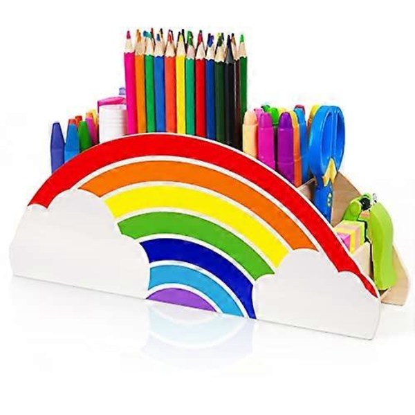 Puinen kynäteline ja lyijykynätelineet - Rainbow-tarviketeline työpöydän järjestäjä toimistotarvikkeille meikkisiveltimille luokkahuoneen järjestämiseen naisille ja lapsille