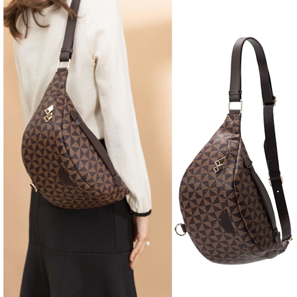 Bröstväska för kvinnor, mode trend midjeväska crossbody väska stor kapacitet tryck liten ryggsäck supermarket kassaväska (Brun2)