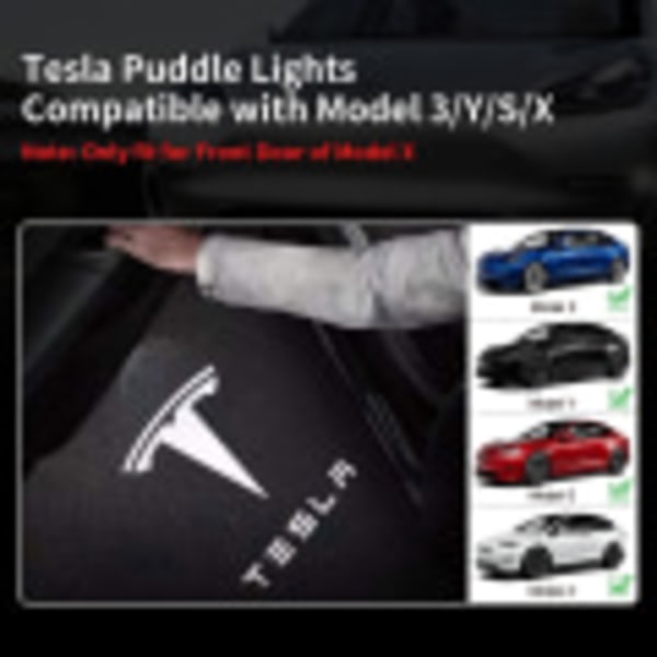 4 stk. Tesla Puddle Light Dørlys Logo Projektor, Ultra Let LED 3D Laser Ghost Light Invitationslys til Model 3 YSX Tilbehør