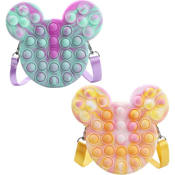 2 stk. Pop Skuldertasker Fidget Legetøj, Tie Dye Dekompression Sensorisk Push Bubble Fidget Legetøj Stress Relief Popper Skuldertaske til Piger Børn