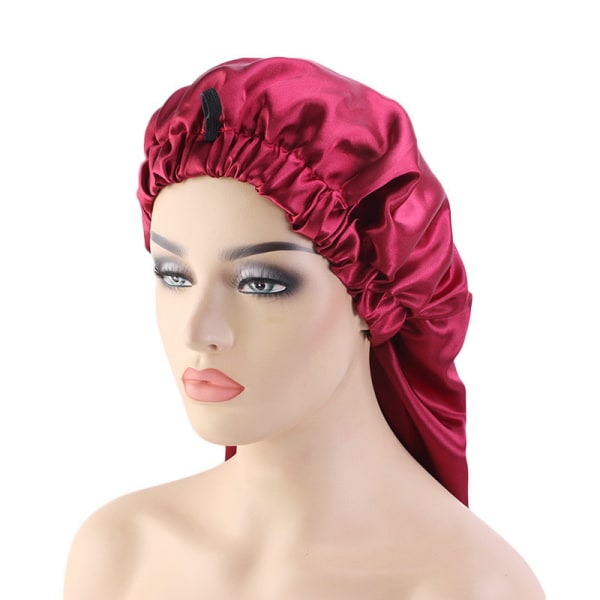 Extra Large Satin Silky Bonnet Sleep Cap Lång Satin Bonnet Cap A12