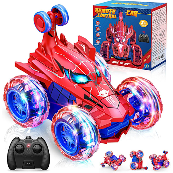 Spiderman RC-bil RC-leketøy, oppladbar stunt RC-bil med 360 graders flip firehjulsdrift hjul lys