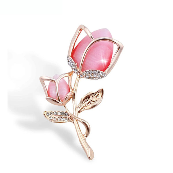 Härlig Brosch Pin Pink Rose Corsage Diamond Inlagd Legering Dam Brosch