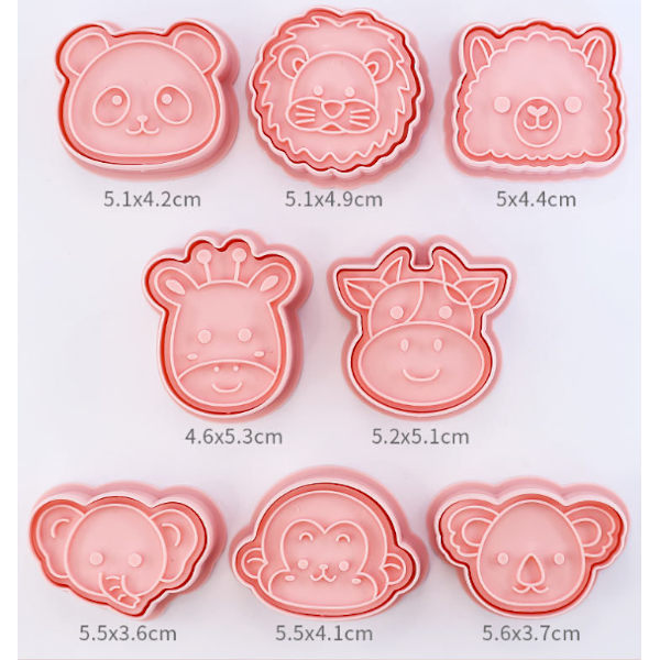 Tecknad kakform full oppsetting hushållsbakelse tredimensionell kaka bakning kaka verktøy Small animal head type B 8 pieces
