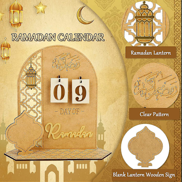 Ramadan Kalender i Trä, Rustik 30 Dagars Nedräkning Ramadan Kalender för Barnstil 1