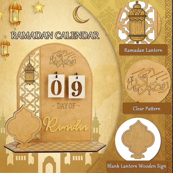 Ramadan Kalender i Træ, Rustik 30 Dages Nedtællings Ramadan Kalender til Børn, Stil 1