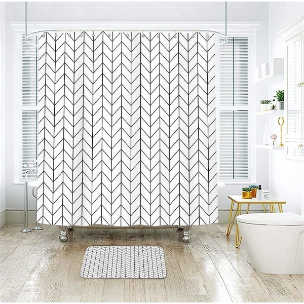 Suihkuverho kalanruoto Suihkuverho Extrapitkä 180x210cm Geometrinen Chevron Raidallinen Yksinkertainen Moderni Tyylikäs Neutraali Nykyaikainen 12 Pack Koukut Sisustus F