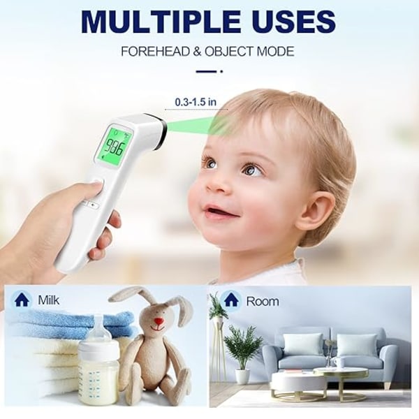 Panntermometer, Baby- och vuxentermometer med feberlarm, LCD-display och minnesfunktion, idealisk för hela familjen
