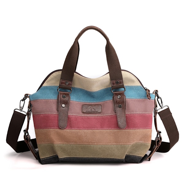 Canvas vardaglig retro mode konstskola axelremsväska crossbody stor kapacitet damväska kontrastfärgsömnadsväska