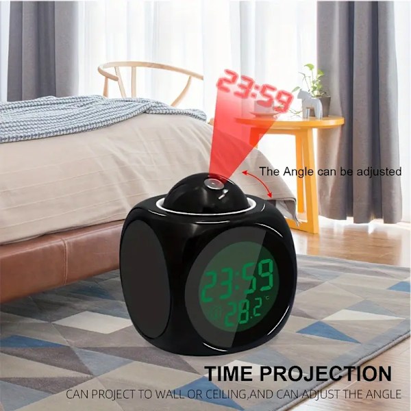 1 st Röststyrd Projektionsklocka, Sängbords Snooze Elektronisk Väckarklocka, Mode Musik Väckarklocka (Utan Batteri)