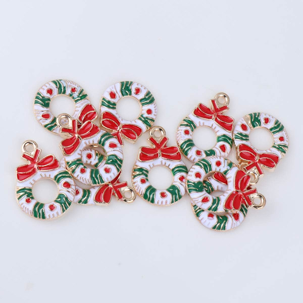 10 Pcs Necklace Bracelet Jewelry Making Charms Big Wreath Xmas Enamel Charm Pendants Fashion Christmas DIY Earrings Jewelry Accessories