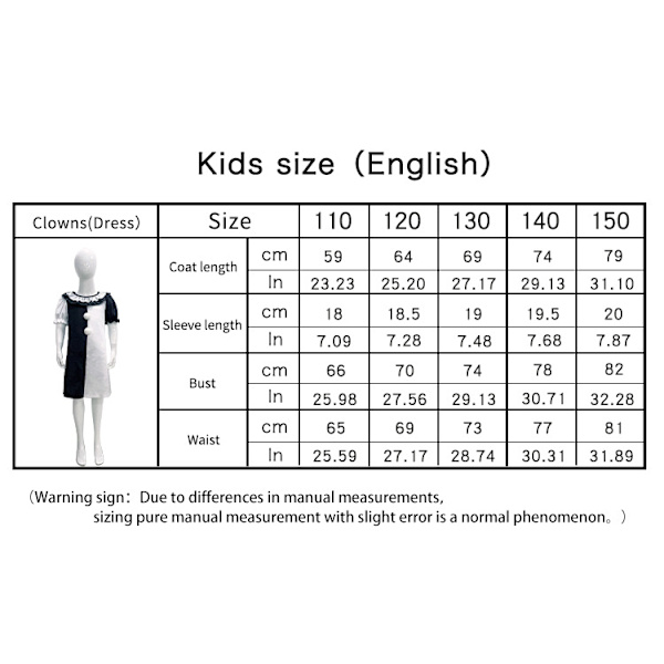 Konst Clown Cosplay Body Suit Mask Halloween Barn Set Black hair ball 110cm