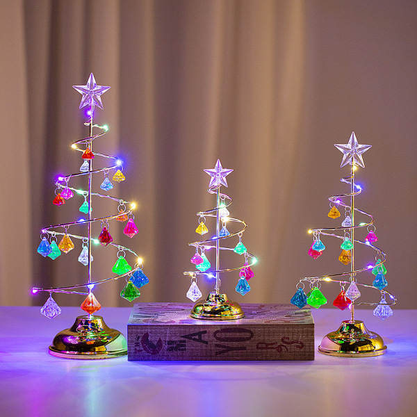 Julepynt med krystallkule, LED-belyst skrivebordsdekorasjon Stjernepynt Display Metallstativ Bordlampeholder, flerfarget multicolour large