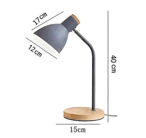 E27 skrivebordslampe med trebunn og trykknappbryter
