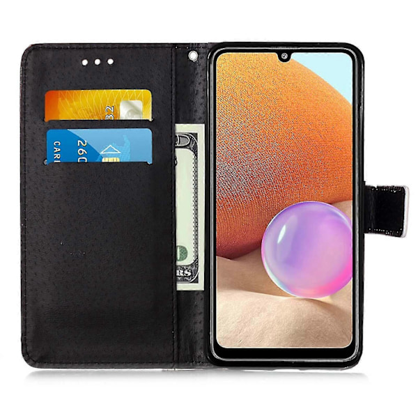 Kompatibelt med Samsung Galaxy A32 4g Fodral Läder Flip Plånboksfodral med Kortplats Hållare Ställ Mönster - Katt Och Sol