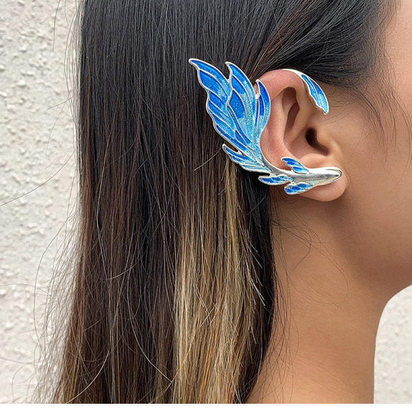 Punk Creative Gradient Blue Fish Ear Cuff Clip örhängen för kvinna