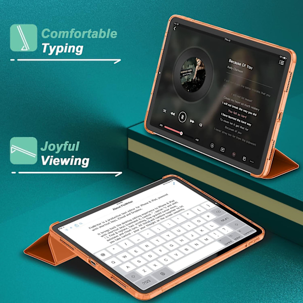 iPad Air 4 Kotelo 2020 - iPad Air 4. sukupolven kotelo 10,9 tuumaa, kevyt ohut suojus läpikuultavalla himmeällä kovalla takaosalla [Tukee Touch ID:tä] (Oranssi)