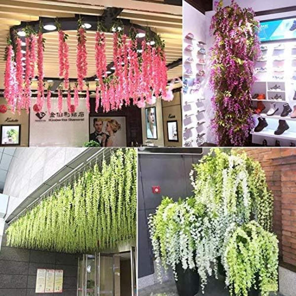 12 stykker 3,6' kunstig silke Wisteria Vine Ratta hængende blomsterguirlande streng Hjemmefest Bryllupsdekoration Pink Pink