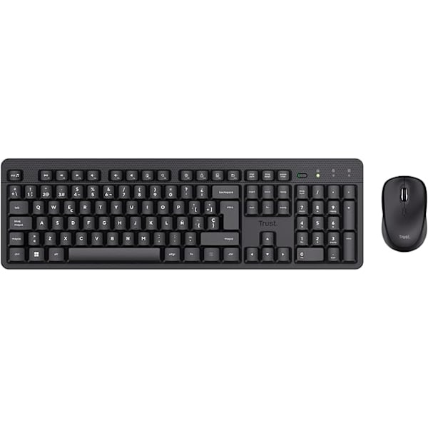 Ymo II -setti, espanjalainen QWERTY-langaton näppäimistö ja hiiri, äänetön painike, matalat näppäimet, roiskesuojattu, USB-vastaanotin, Windows, Mac, PC, kannettava tietokone - Musta