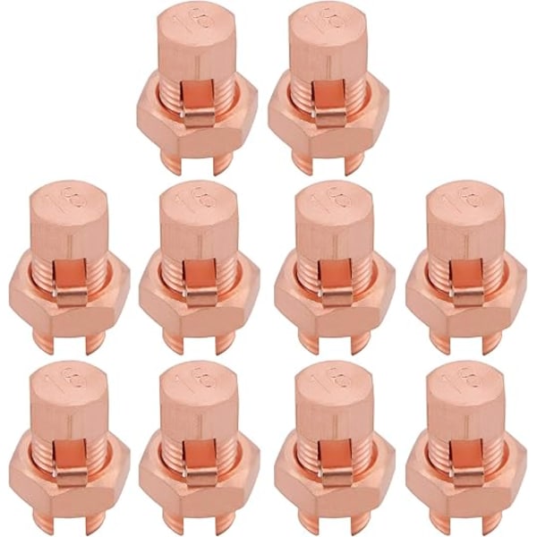 10 stk. Massiv Kobber Split Bolt Konnektor, Jordledningsklemme - 6AWG