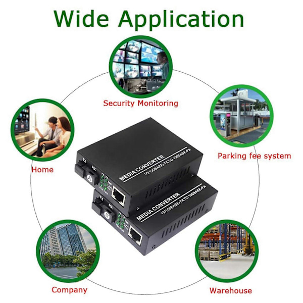 Fiber Ethernet Media Converter, Single-Mode 10/100Base-TX til 100Base-FX, RJ45 til SC, Fiber Transceiver Opptil 25KM (1 Par)