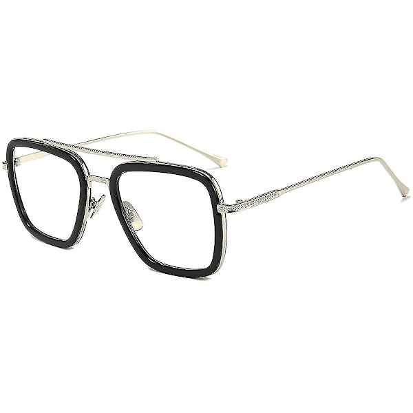 Vintage Aviator Square -aurinkolasit miehille Kultakehykset Retro Brand Classic Tony Stark -aurinkolasit Silver Frame-Clear Lens