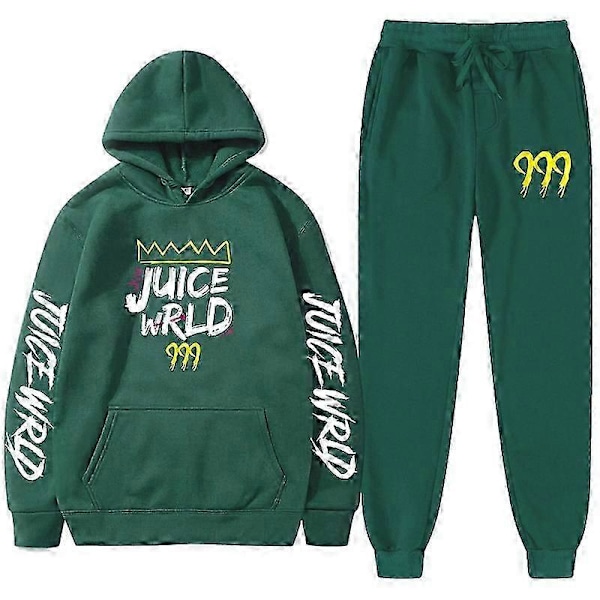 Ny Juice World Hoodie Träningsoverall Sweatshirt + Joggingbyxor Juice Wrld Juice Wrld Juice Wrld Trap Rap Regnbåge Tomografi Juice Wrld green M