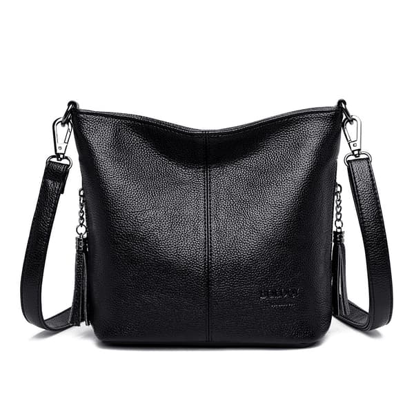 Autentiska Tofs Dam Crossbody Väskor Lyxiga Läder Väskor och Handväskor Dam Axelväskor Designer Hinkväskor Svart