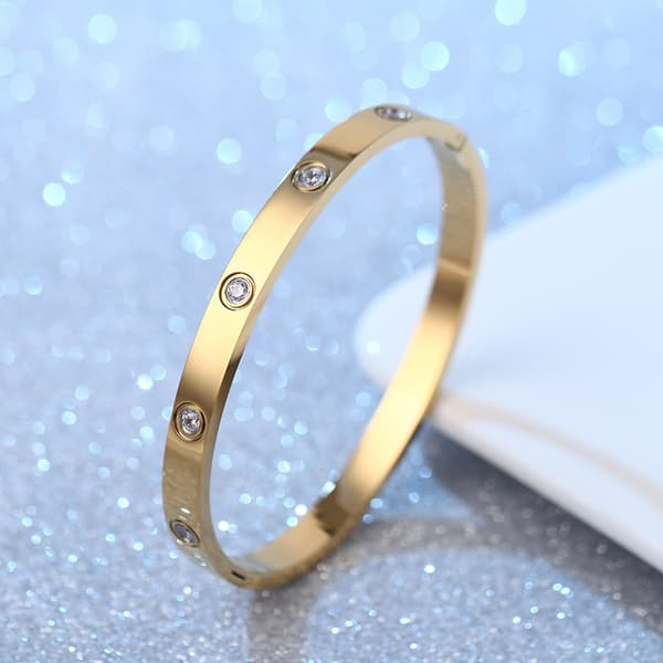 Armbånd Bangle Guldbelagt Med Cubic Zirconia Sten Rustfrit Stål