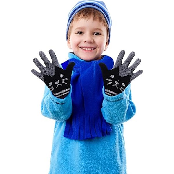 2 Par Barn Vinterhandskar Fullfinger Stickade Handskar Varma Stretchiga Vantar för Pojkar Flickor Tillbehör