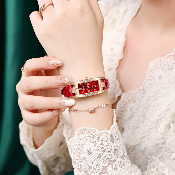 Elegantti neliönmuotoinen naisten watch red belt white noodles