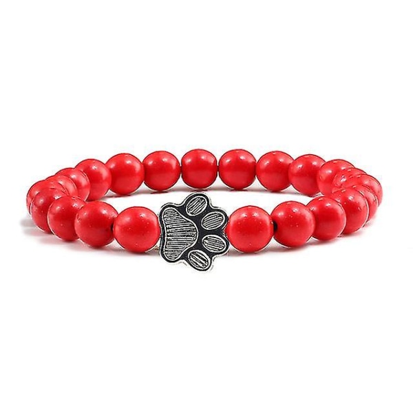 Volcanic Stone Paw Print Charm Rannekoru red beads