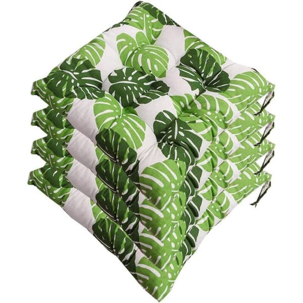 Sett med 4 stolputer 40x40x6 cm – 100 % polyesterfyll – Knytefeste – Kan maskinvaskes opp til 30°C