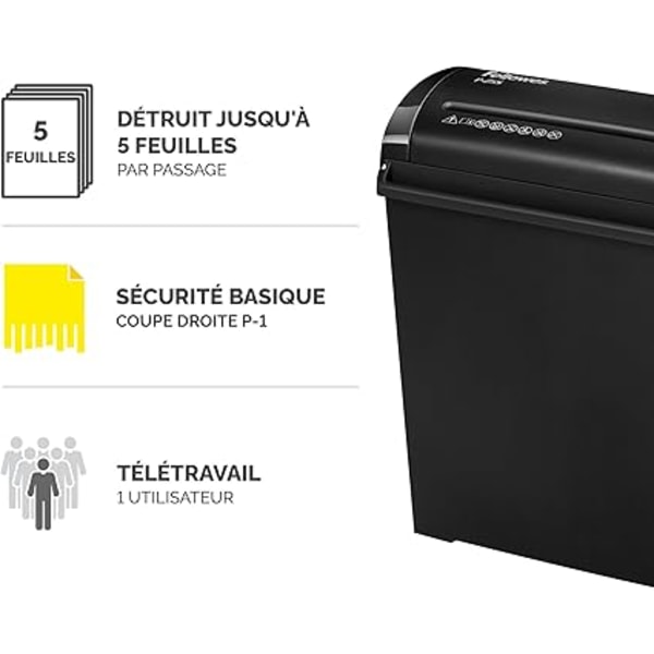 P-25S Dokumentmakulator for hjemmebruk - Rett kutt - 5 arks kapasitet - 11L resirkuleringsbeholder - Powershred® P-25S - Sikkerhetsklasse P1 - Svart