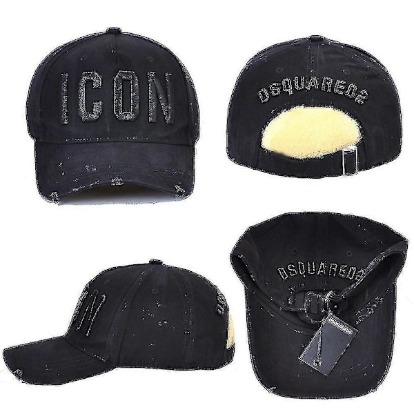 Højkvalitets 100% Bomuld Justerbar Baseball Kasket Ikon Monogram Sort B