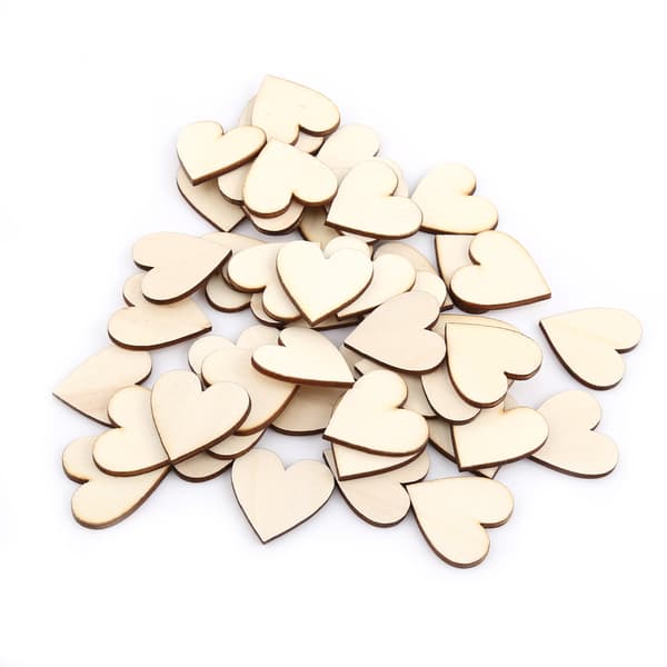 Kærlighedshjerteform Træpynt til Bryllupper Plaketter Ornament (30mm 50stk)