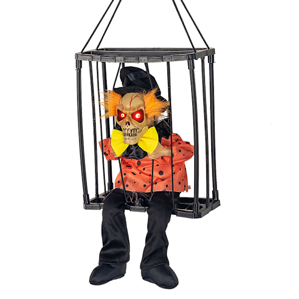 Halloween spøkelsesleker, fangebur-spøkelse, elektrisk lys, lyd, kan henges og bæres, vanlige klær, leopardtrykk