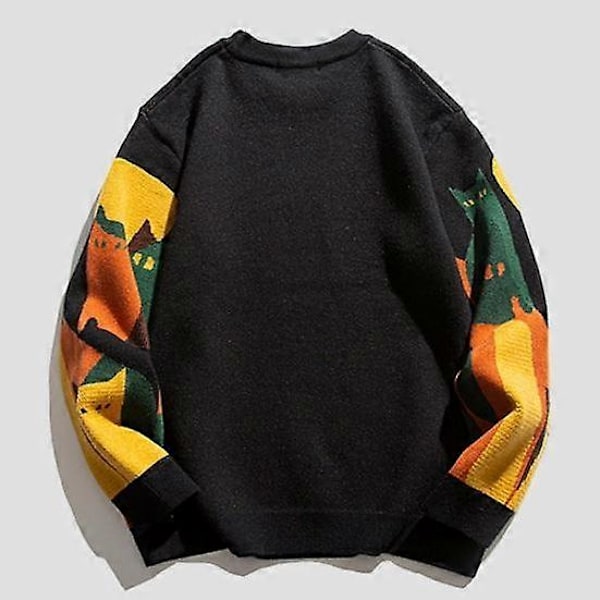 Herre Vinter Høst Genser Fargematching Rund Hals Katteprint Tykk Strikket Myk Varm Langermet Pullover Mellomlang Unisex Par Genser XL light khaki