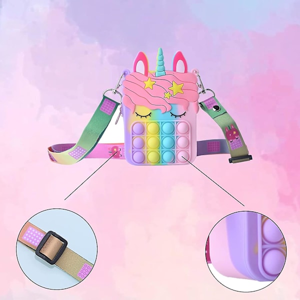 Pop Up Fidget Leksaker Axelväska för Flickor, Enhörning Push Bubble Fidget Sensoriska Leksaker, Populär Liten Silikonväska för Ångest Stresslindring, Fidget Väska