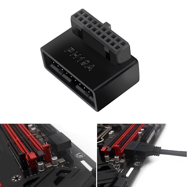 USB 3.0 19/20-pin Han til Hunn Forlengelsesadapter Vinklet 90 Grader Konverter PH19A