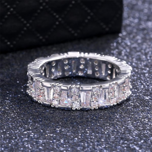 Handgjord 925 silverpläterad ring med zirkon för dam diamant Silver one size