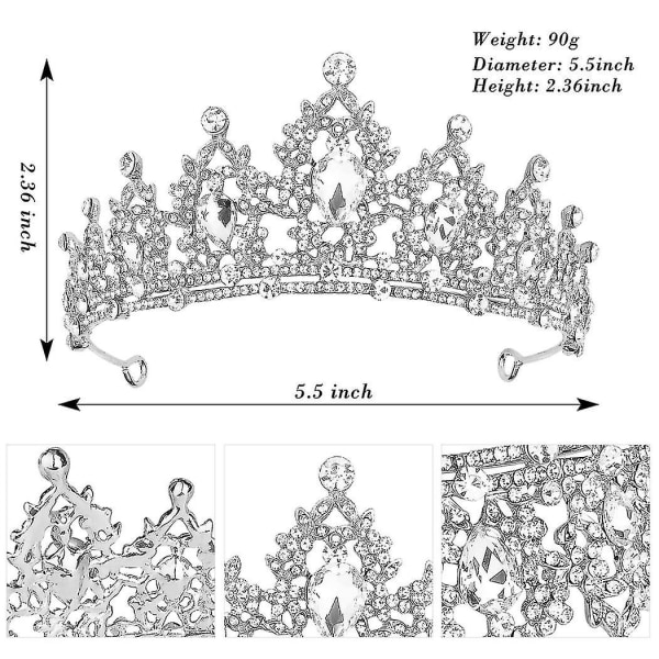 Silver Tiara Och Kronor För Kvinnor Crystal Queen Crown Födelsedagskrona För tjejer Bröllopskrona För Bri