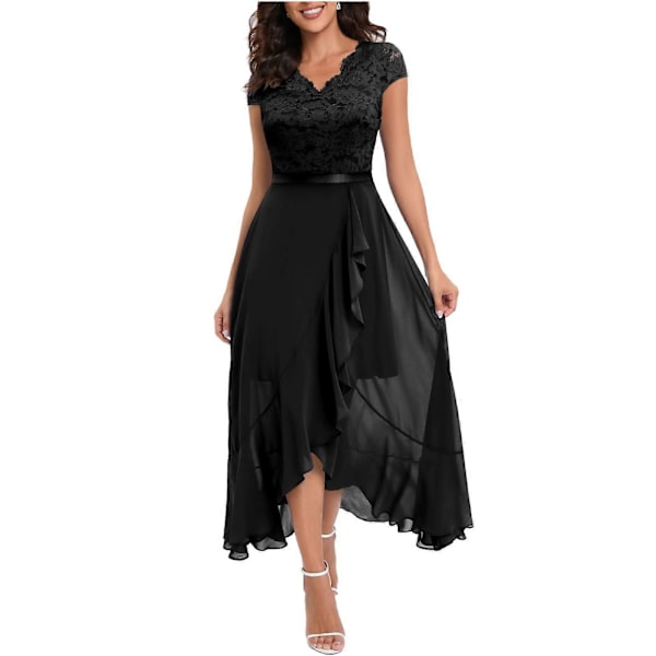Eleganta aftonklänningar för bröllop, spetsklänning, brudtärneklänning, doppfåll partyklänning, balklänning, lång balklänning, strandklänning XL black