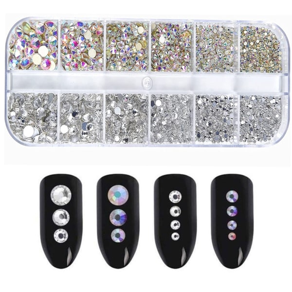 2400 stk. Nail Art Gems Ab Flat Rhinestone Gems med opbevaringsboks 11