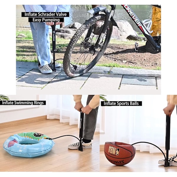 Kannettava polkupyörän jalkapumppu Polkupyörän rengaspumppu Mini jalkapumppu, Presta- ja Schrader-venttiili Automaattinen käännettävä 120PSI palloneulalla Monitoiminen