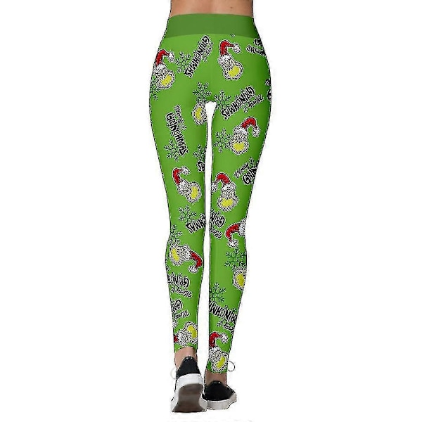 Naisten joulu The Grinch lumihiutale painetut korkeavyötäröiset leggingsit housut S A