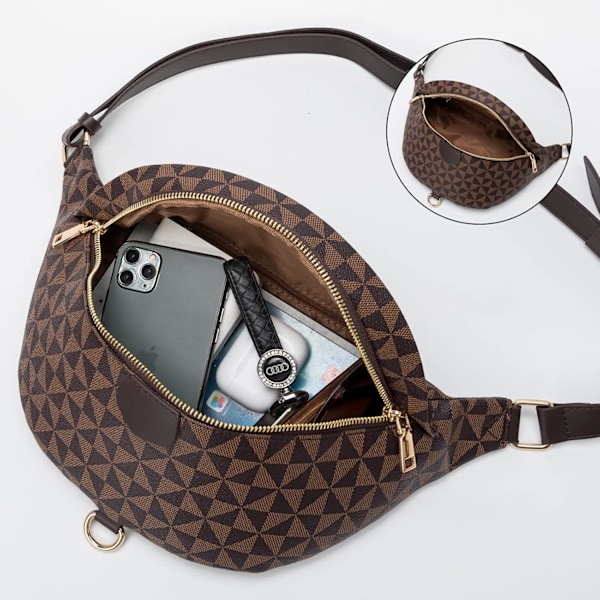 Bröstväska för kvinnor, mode trend midjeväska crossbody väska stor kapacitet tryck liten ryggsäck supermarket kassaväska (Brun2)
