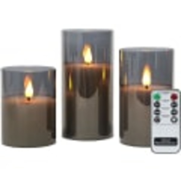 Sett med 3 LED-glasslys med fjernkontroll, julepullertlys, høyde 10 cm / 12,5 cm / 15 cm
