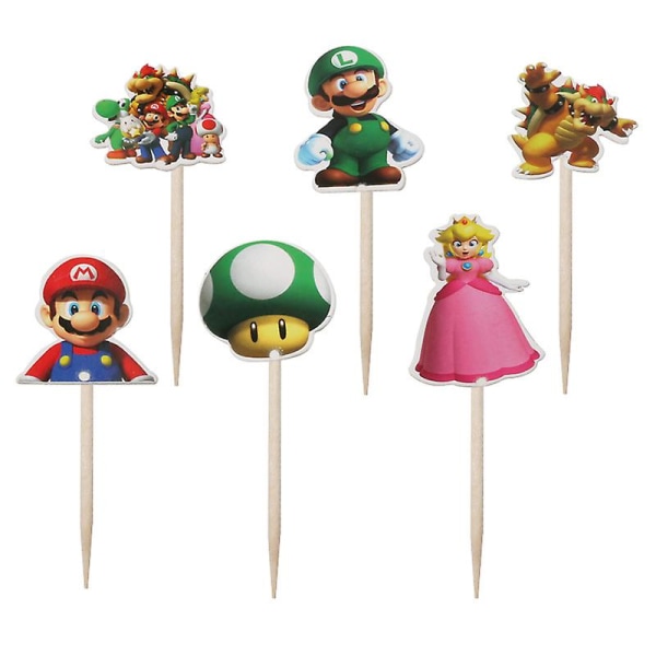 Super Mario Party Dekoration Baby Shower Födelsedagsservis Tillbehör Papperskopp Bordsduk Antal Ballong Tårta Toppers Bakgrund small card 24pcs