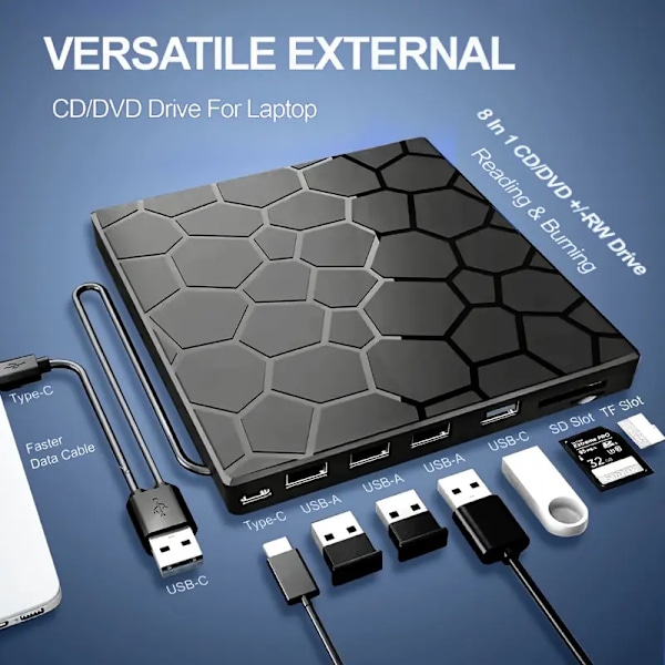 Monitoiminen ulkoinen optinen asema DVD-kirjoitin 7 in 1 USB3.0TYPE voidaan liittää ulkoiseen U-levyyn ja sitä voidaan laajentaa kortin avulla